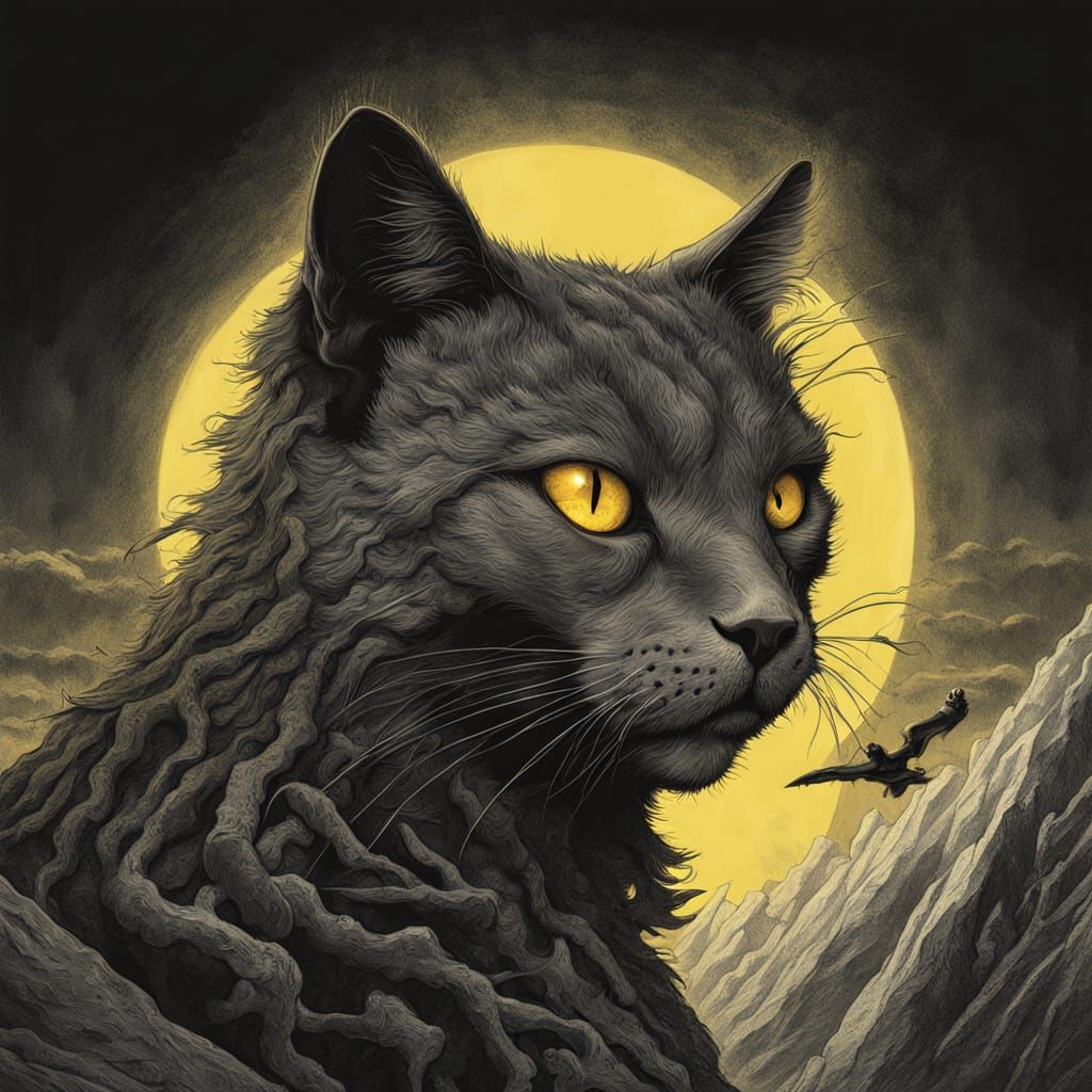 Eerie Cat Portrait in Gustave Doré Style
