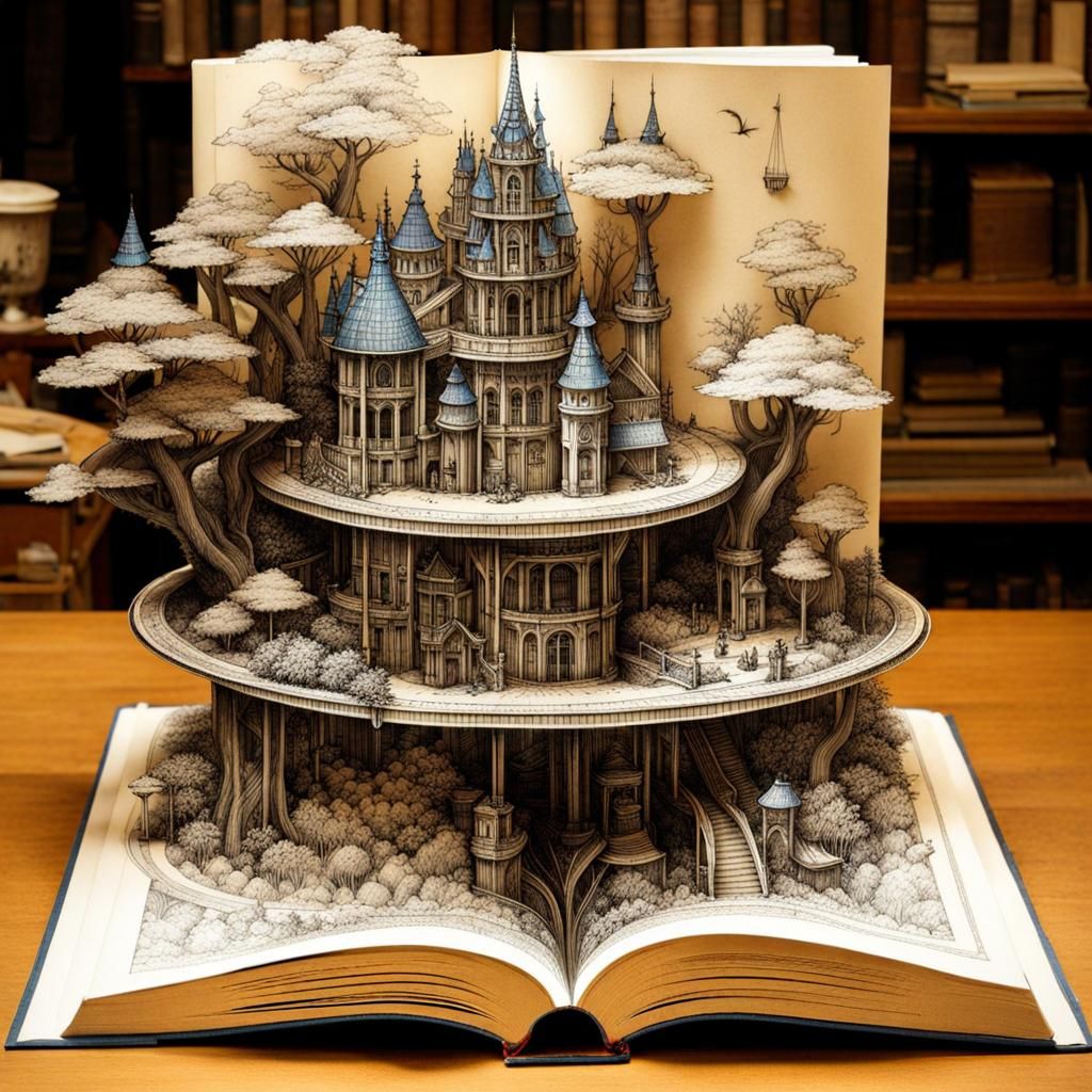 Intricate Blueprint Drawing of a Pop-Up Book