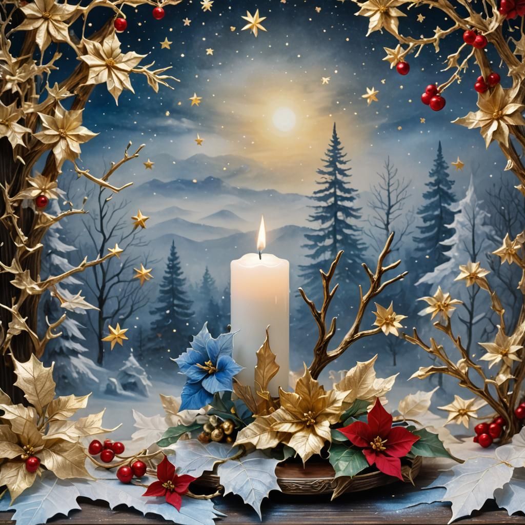 Winter Wonderland Scene on Wooden Planks in Golden Hour