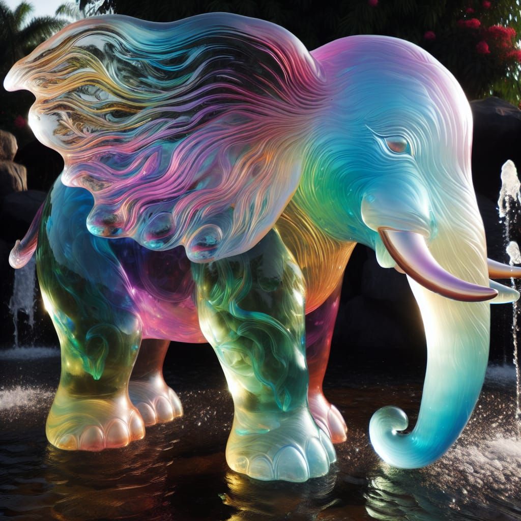 Ethereal Rainbow Water Elephant Glimmering in Sunlight