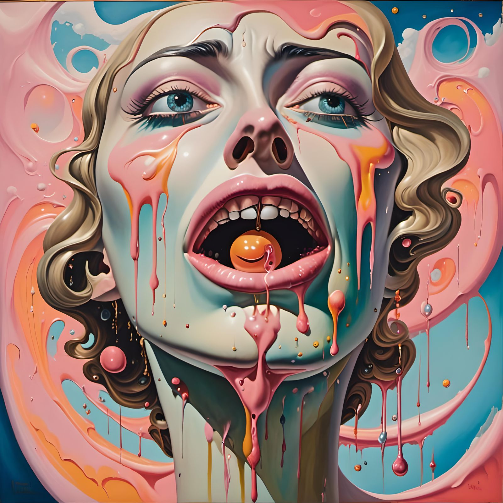 Surreal 1960s Painting of a Crying Woman