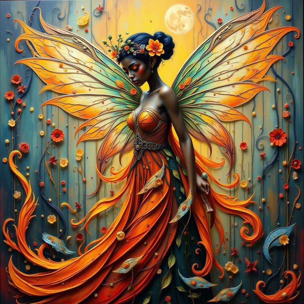 Elegant Fairy in Dynamic Mixed-Media Style