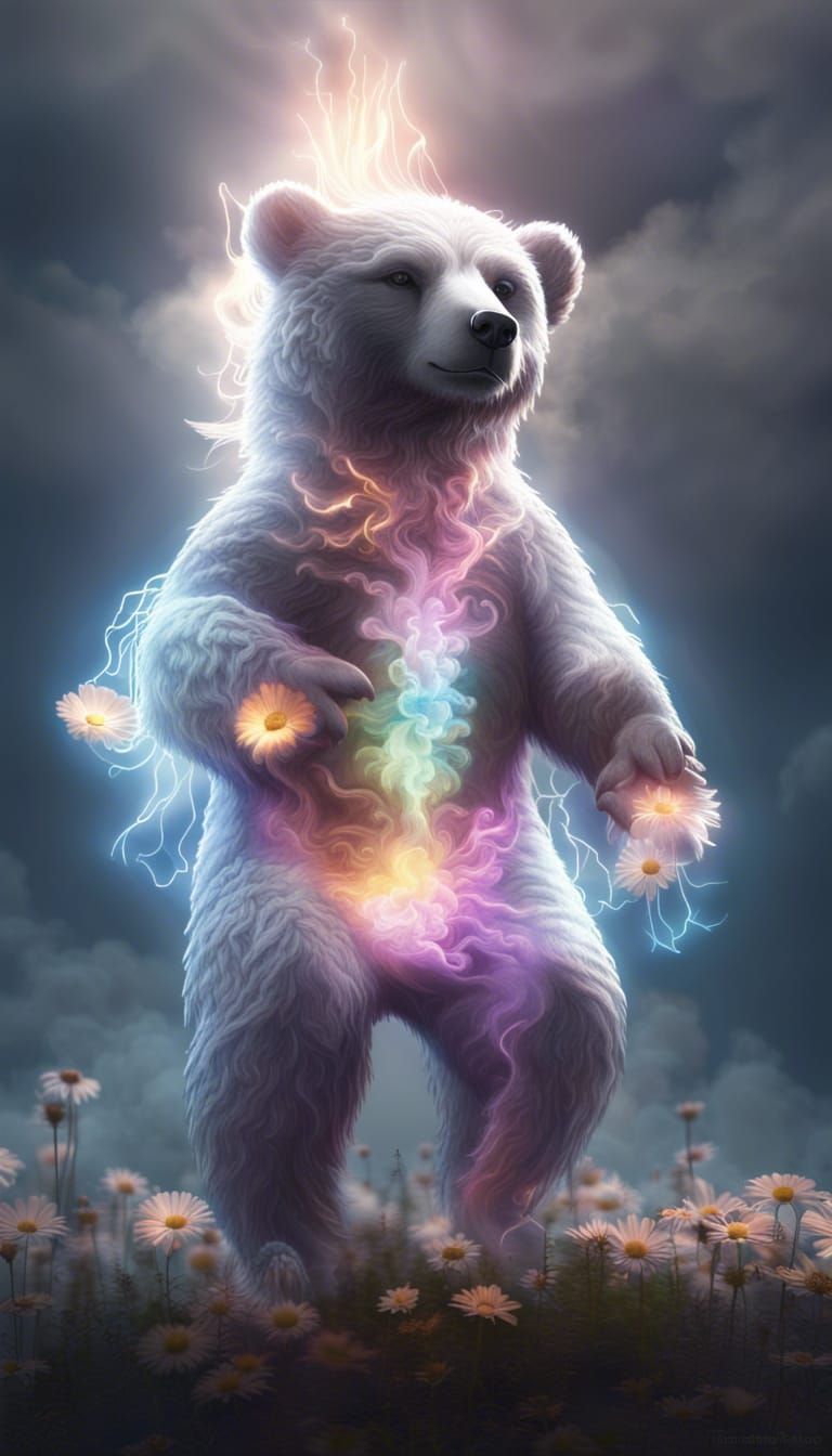 Holographic Fairy Bear in Ethereal Lightning Storm