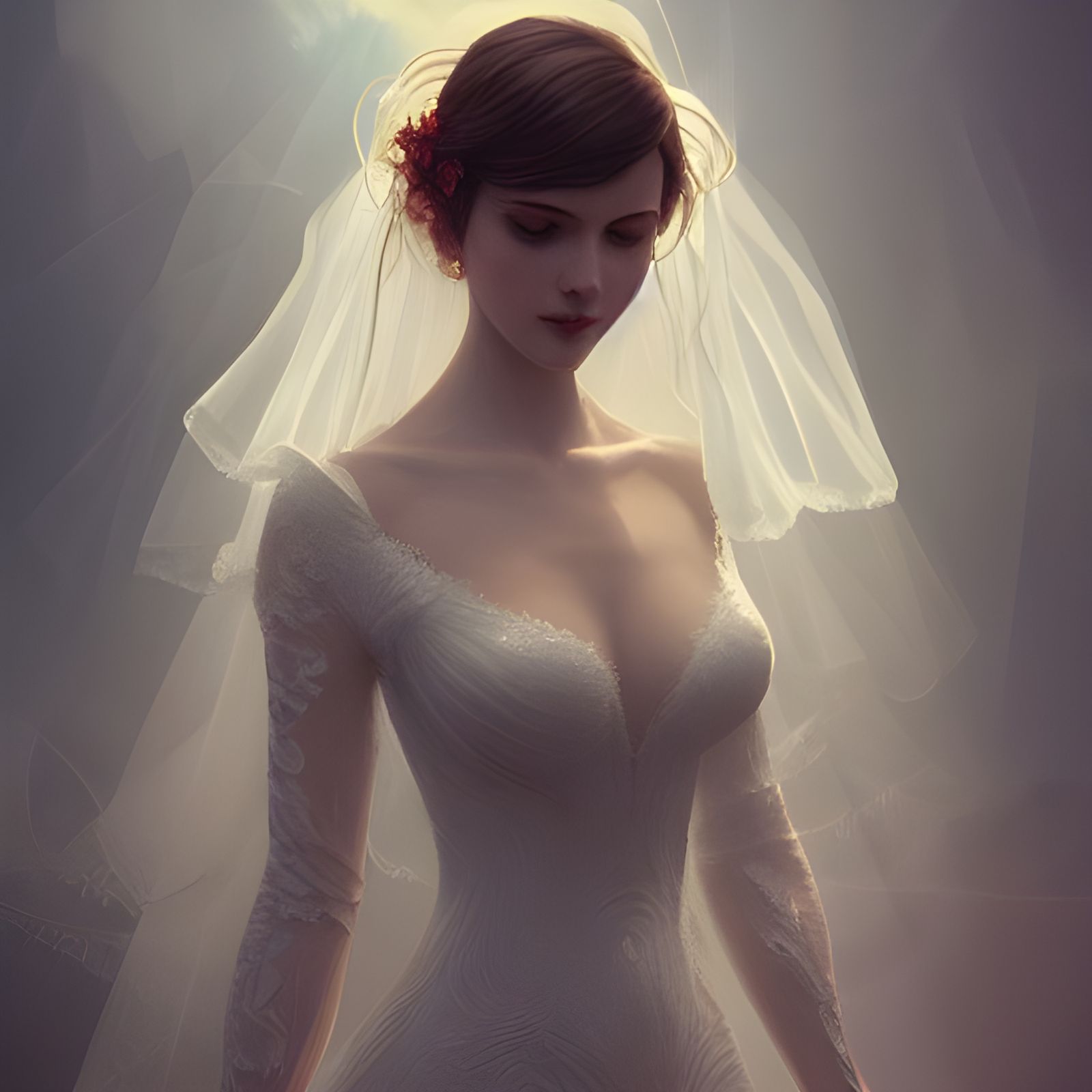 Beautiful Bride in Intricate Dress: Digital Art Portrait