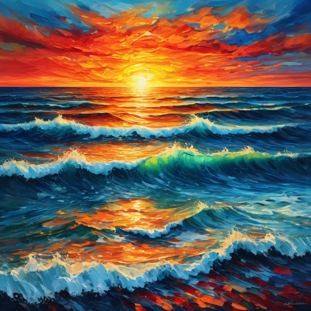 Surreal Sunset Masterpiece in Vibrant Impasto Colors