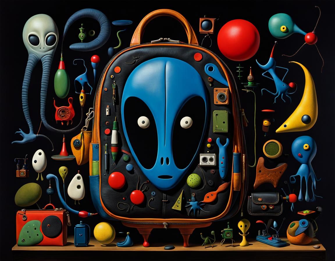 Alien Gadgets in Bag, Surrealist Painting Style