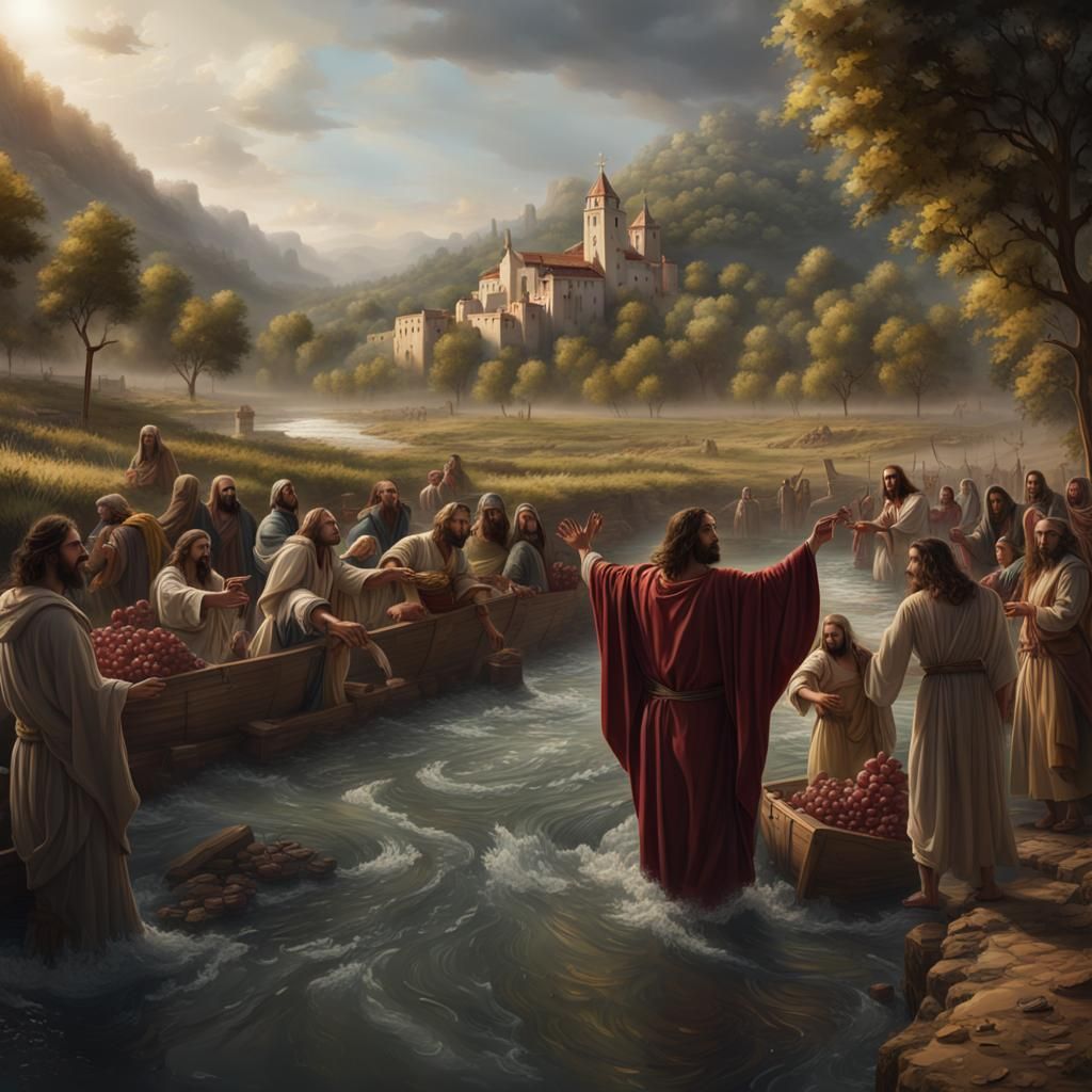 Jesus Turns River to Wine: Detailed Matte Painting