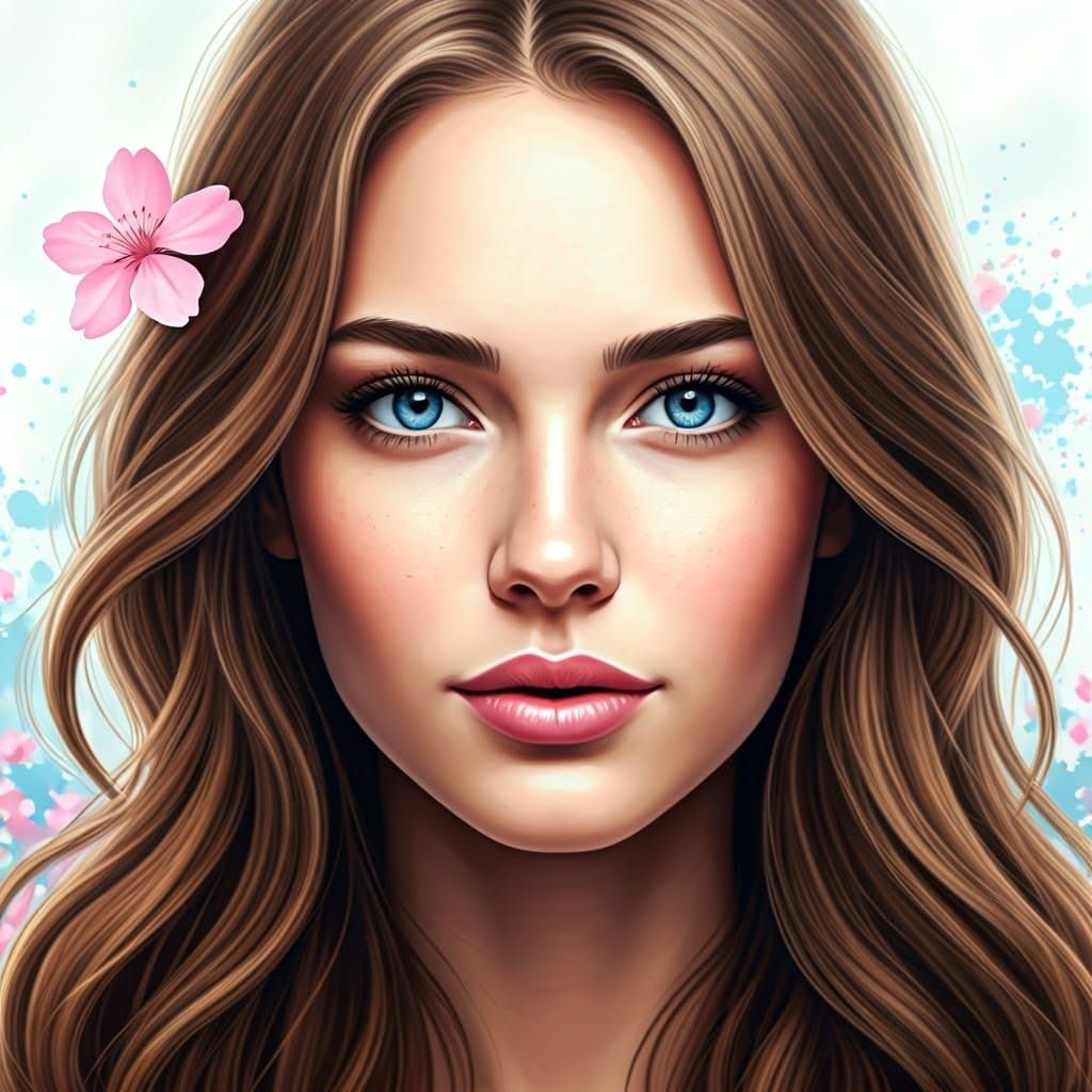 Woman with Cherry Blossom in Graffiti Splash Art