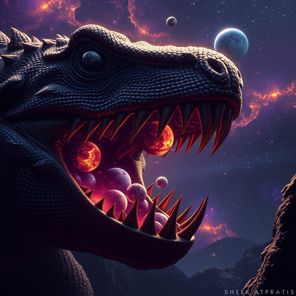 Lizard's Jaws Hold the Universe: Dark Fantasy Art