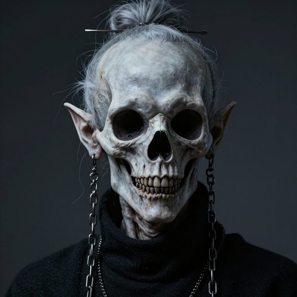 Gaunt Skeletal Figure in Stark Shadows