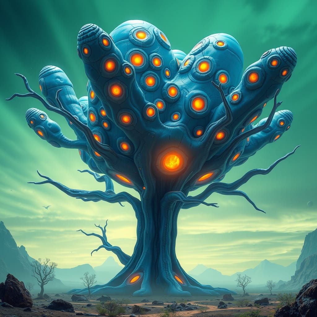 Surreal Alien Landscape with Futuristic Plant