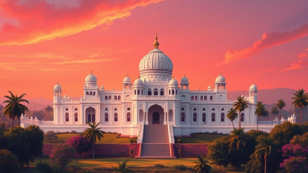 Luxurious Hindu Palace in Vibrant Indian Landscape, with Reg...