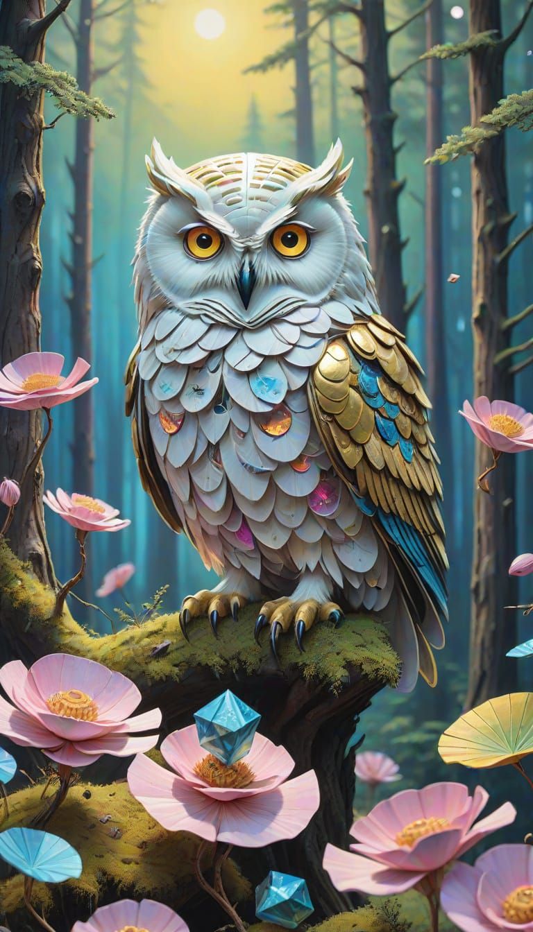 A mystical owl in whimical forest. 🦉🌷