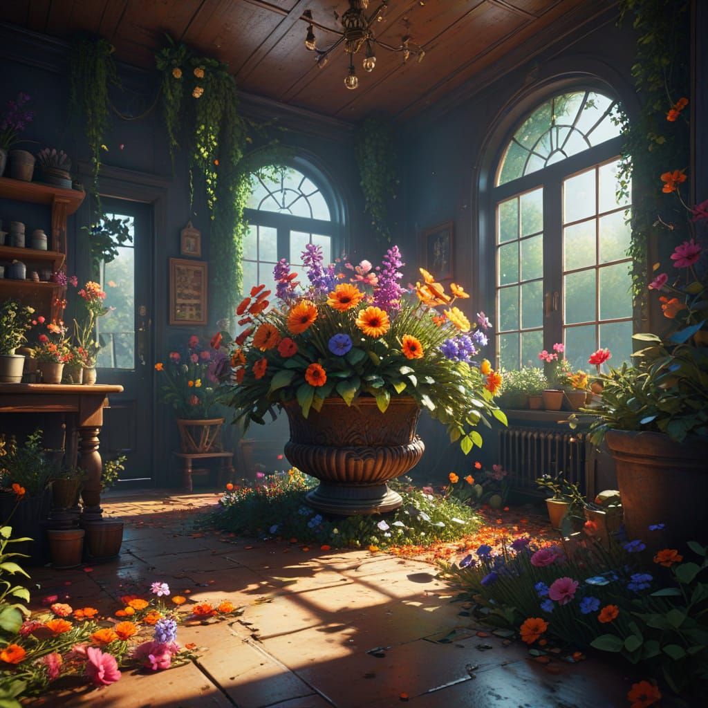 Vibrant Floral Explosion in Whimsical Still Life