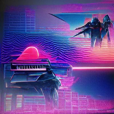 Vaporwave Sunset with Neon Grid and Palm Trees