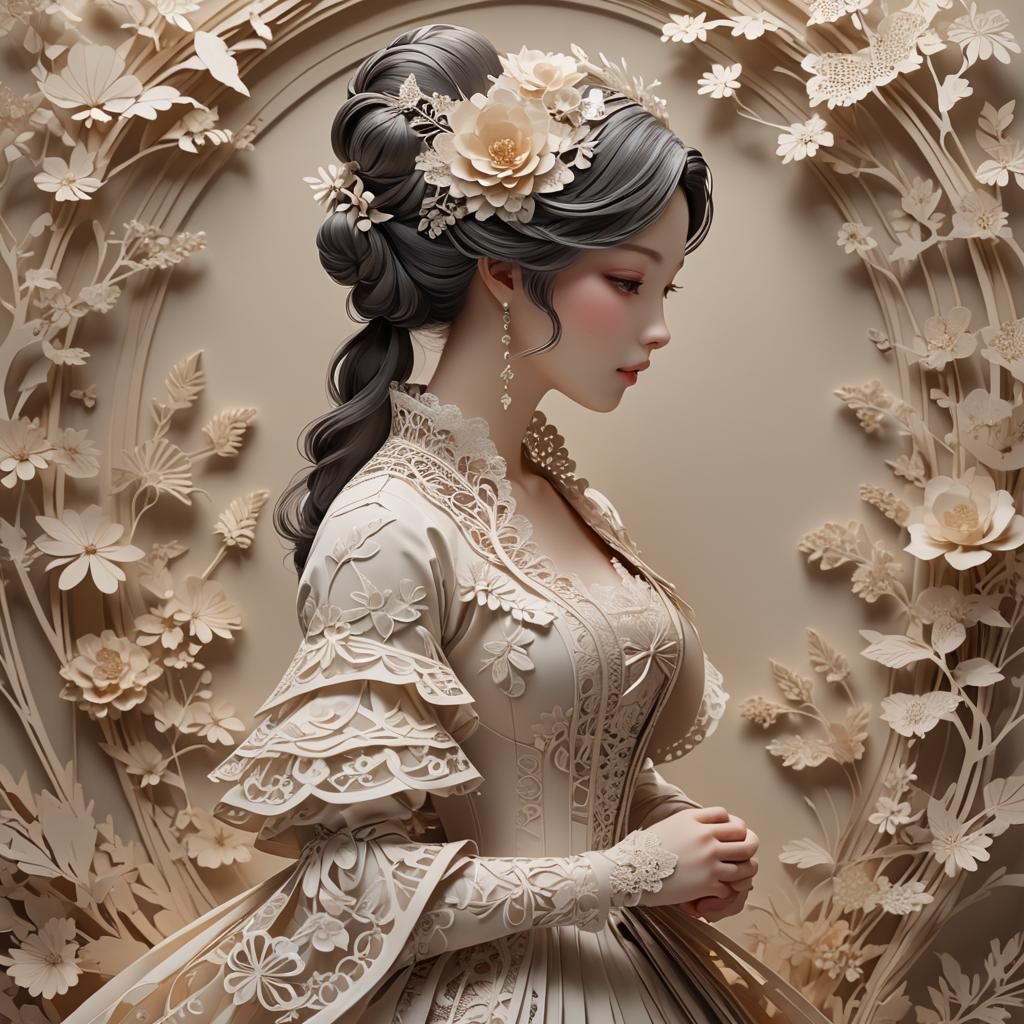 Elegant Paper Silhouette of a Woman in 18th Century Style