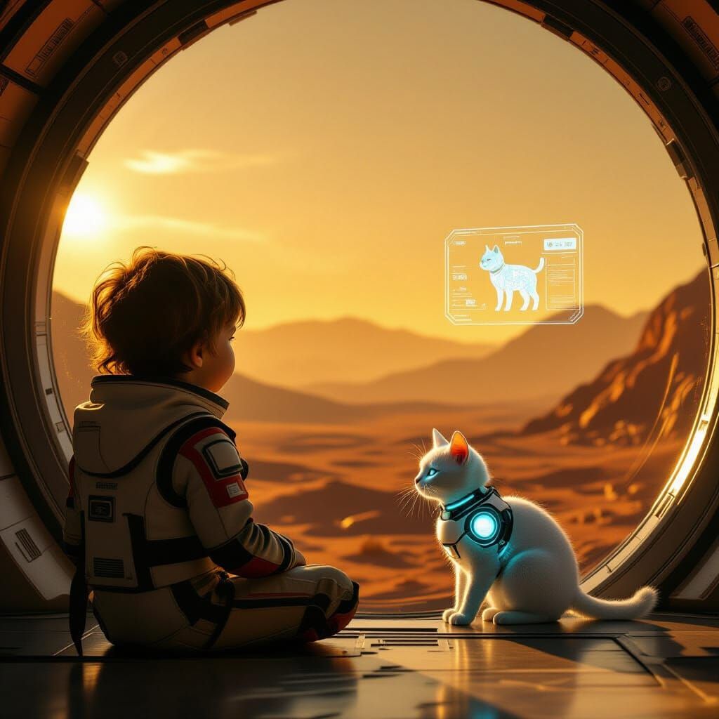 Child Gazes at Mars Landscape in Futuristic Film Still