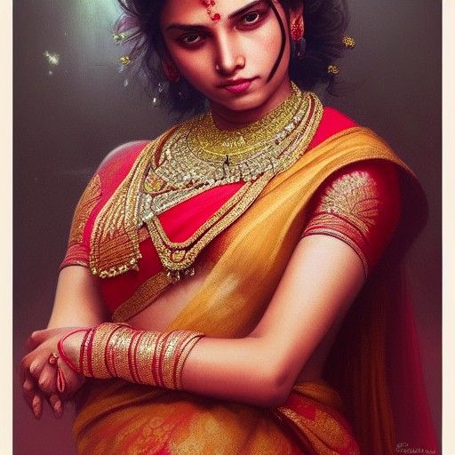 Radiant Indian Queen in Vermilion Saree