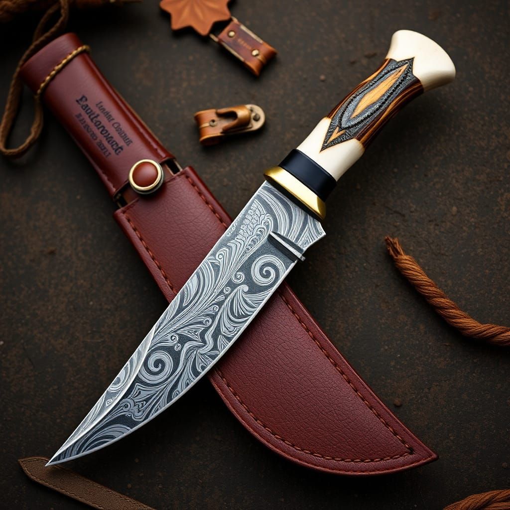 Custom Hunting Knife with Stag Handle, Photorealistic