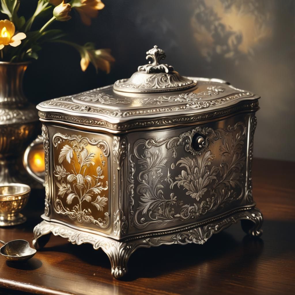 Antique Silver Tea Caddy Still Life