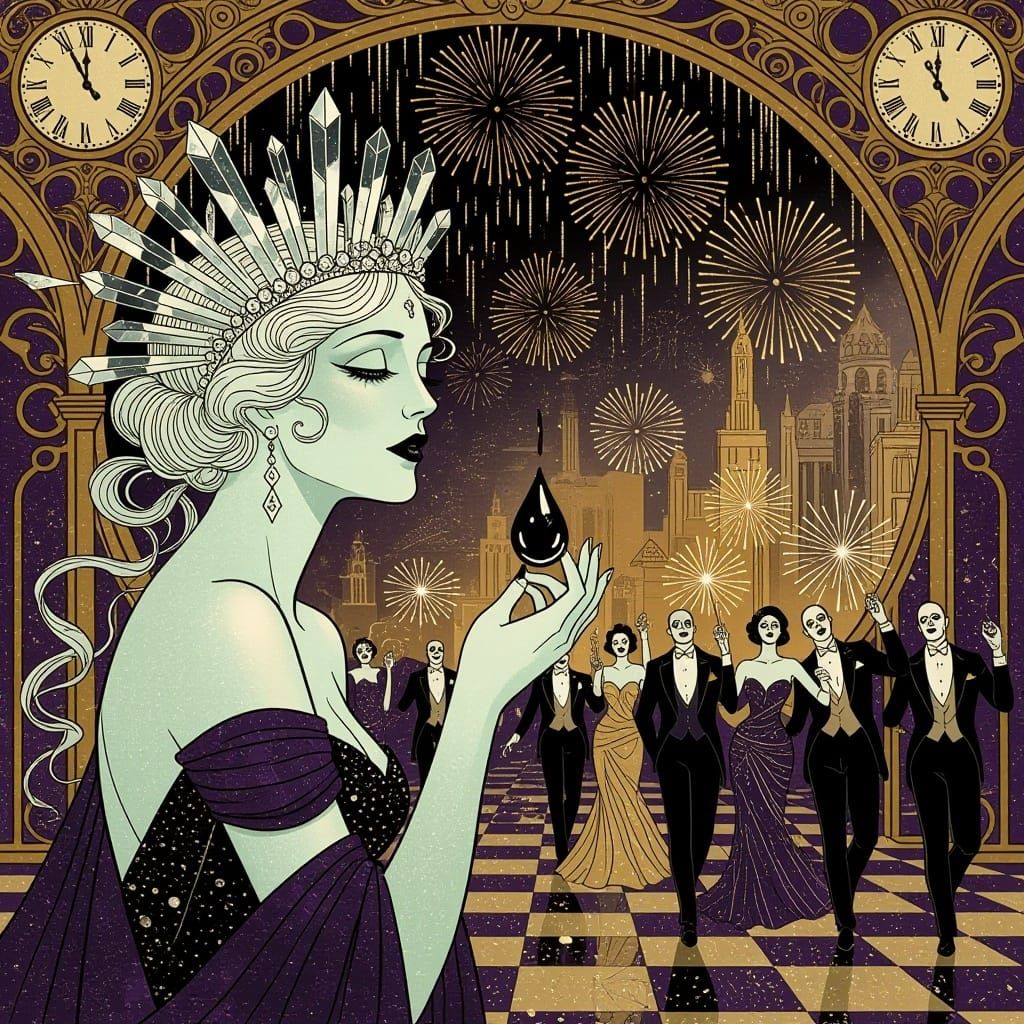 Art Nouveau Ghostly Woman Crowned with Crystal Shards