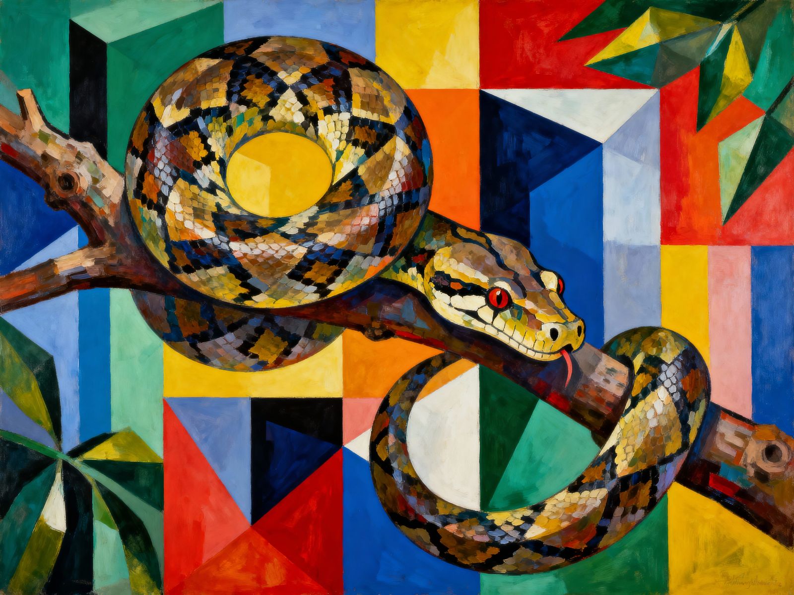 Colossal Boa Constrictor in Vivid Cubist Style