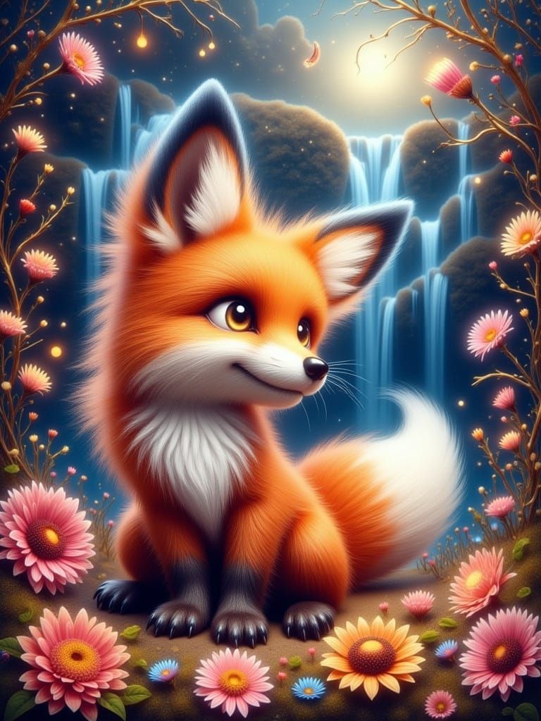 Whimsical Chibi Fox in Enchanting Fantasy Landscapes