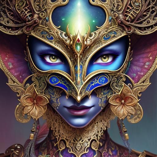 Ornate Mask in Solarpunk Style, Detailed Painting