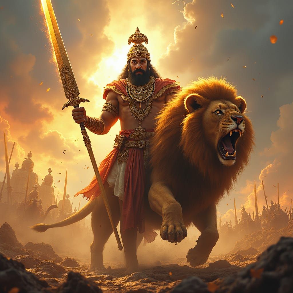 Ancient Tamil King Rises with Sword in Heroic Realism