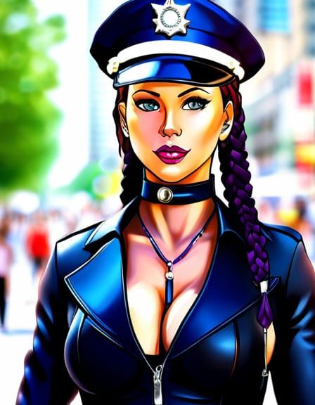 Beautiful Female Police Officer with Purple Braids