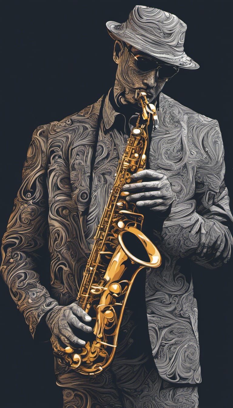 Saxophone Player in Moody, Dark Abstract