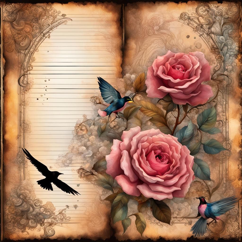 Antique Roses Collage with Steampunk Elements