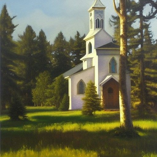 Idyllic Church Among Trees as Oil Painting