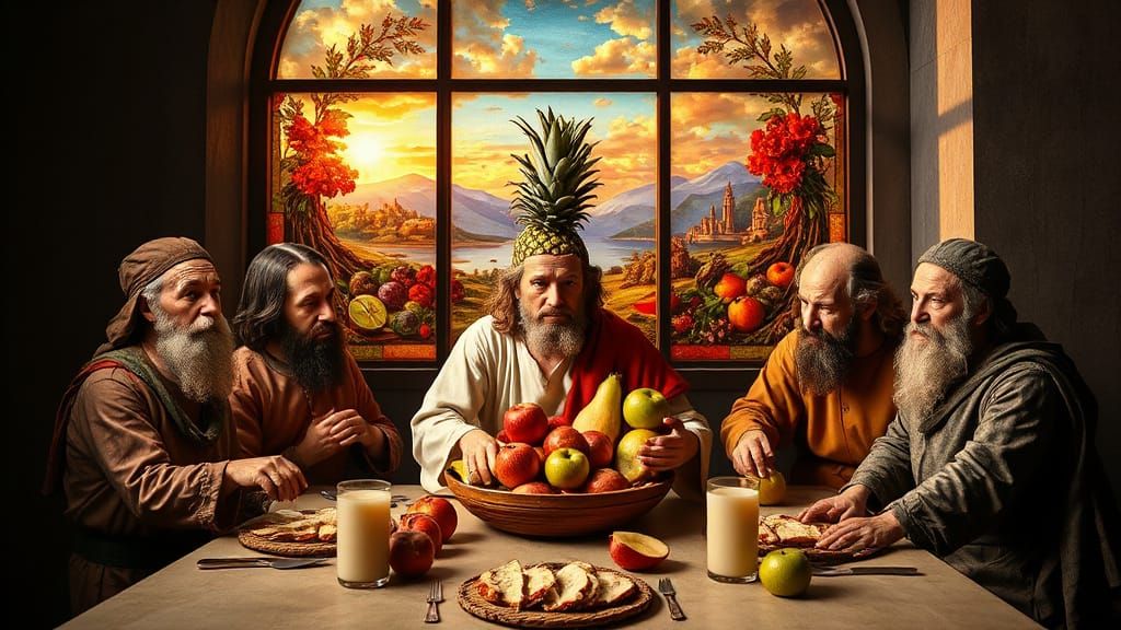 Surreal Fruit Headed Last Supper Scene