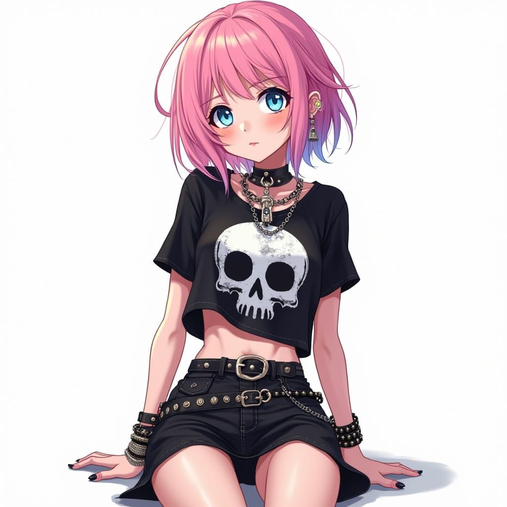 Anime Portrait of Punk Girl with Pink Hair