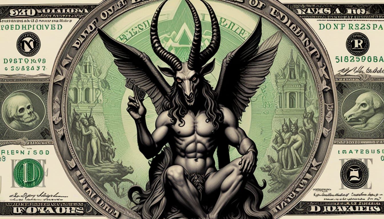 Baphomet Lithograph on Dollar Bill Artwork