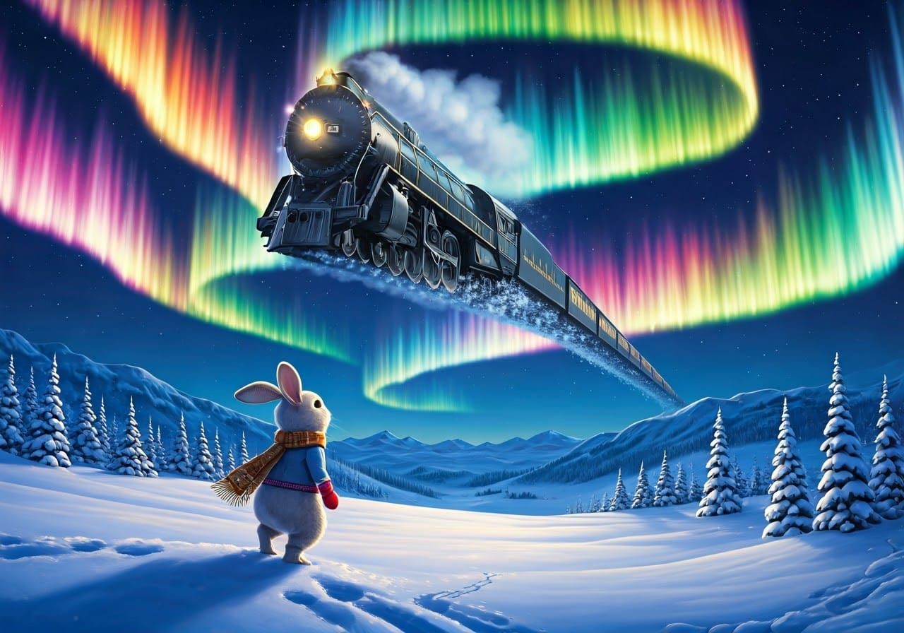Majestic Polar Express Soars Through Starry Night Sky with F...
