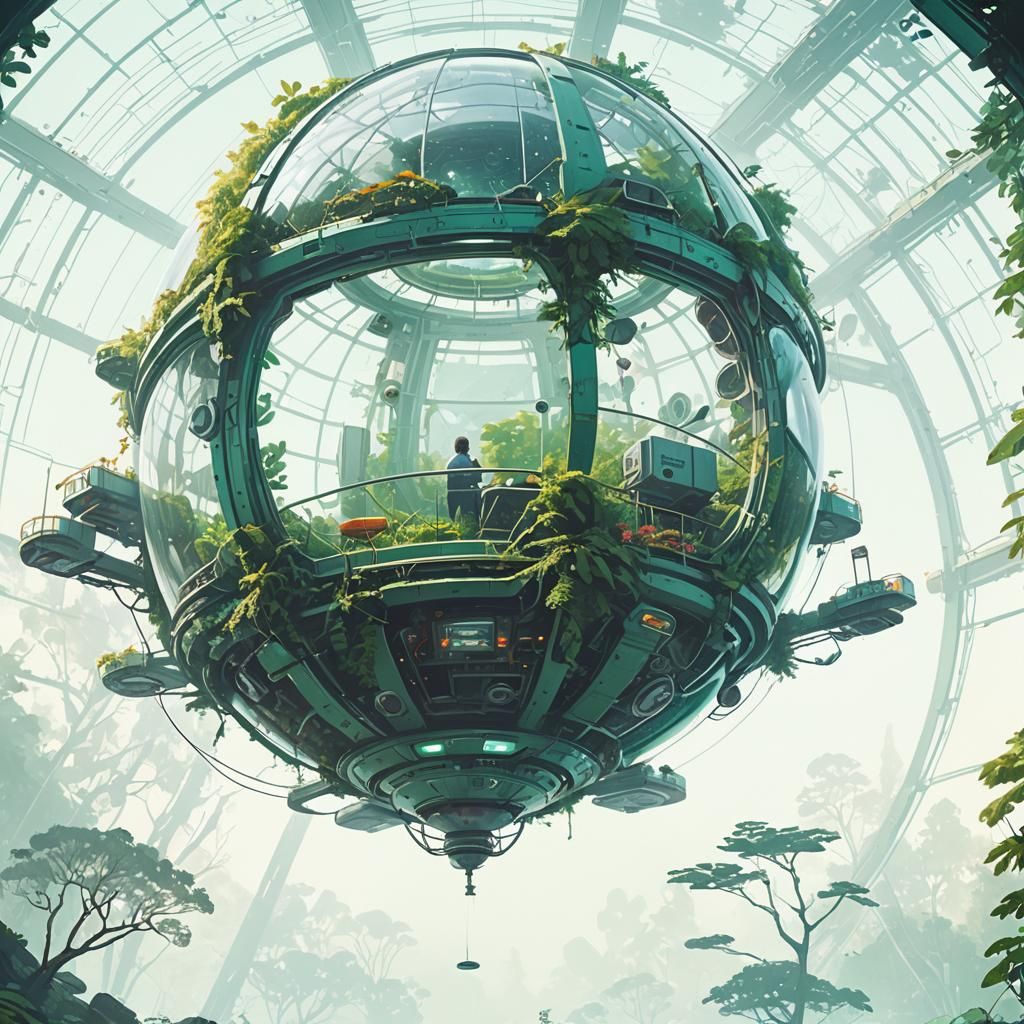 Utopian Space Station Biodome in Surrealist Style