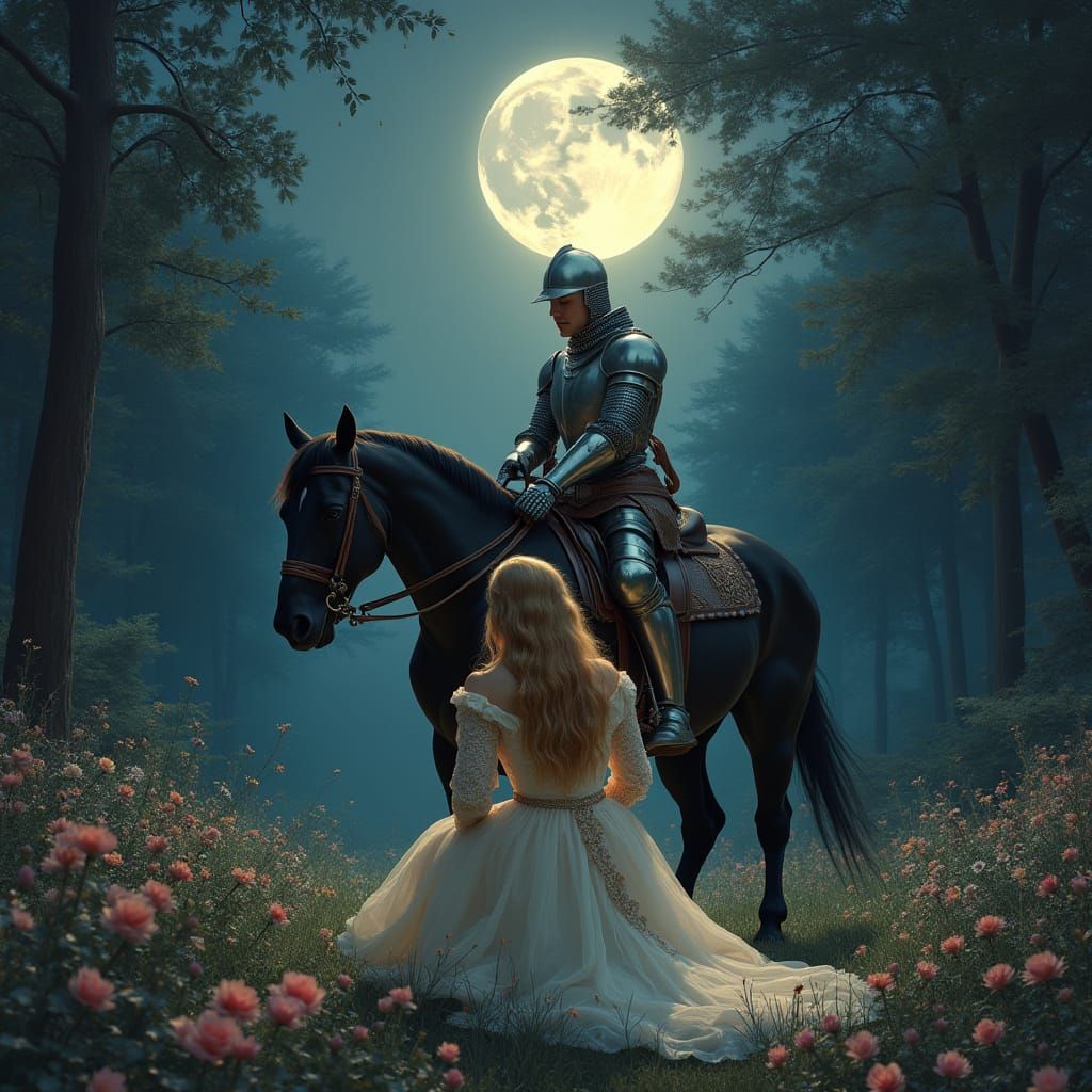 Ethereal Knight and Princess in Enchanted Forest