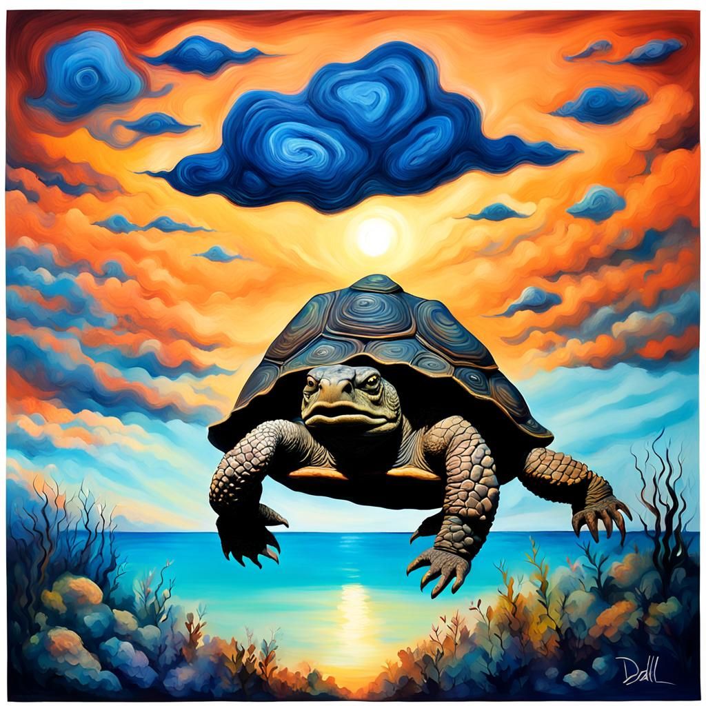 Surreal Sky Turtle: Indigo Sunset Dreamscape