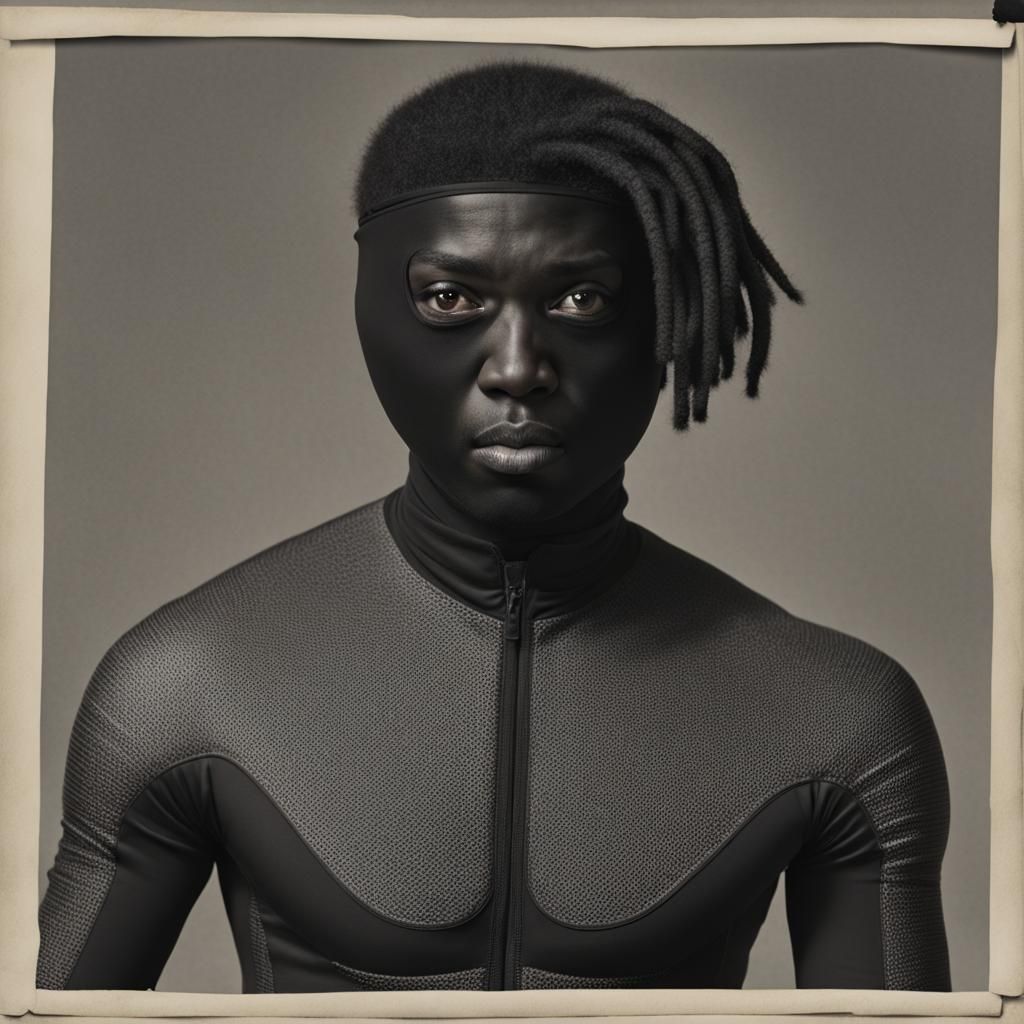 Young Black Man with Afro in Lycra Suit