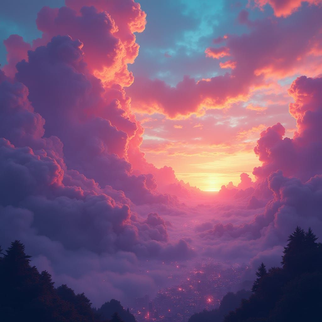 Epic Futuristic Cityscape Music Album Cover in Vibrant Hues