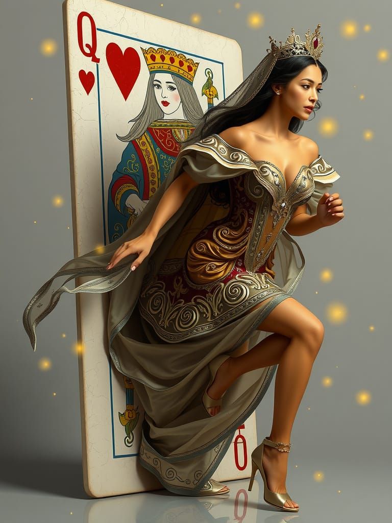 Latina Queen Emerges From Playing Card in Comic Style