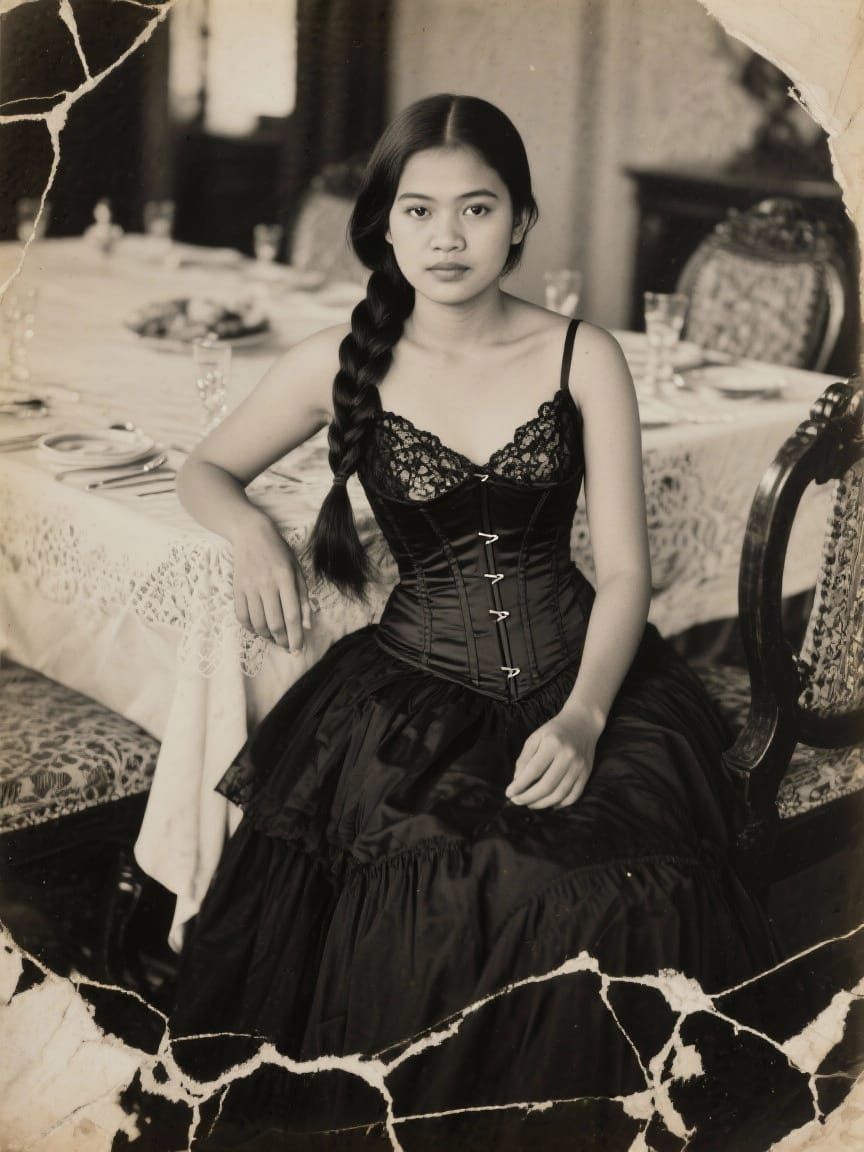 Vintage Photo of Indonesian Woman in Gothic Corset