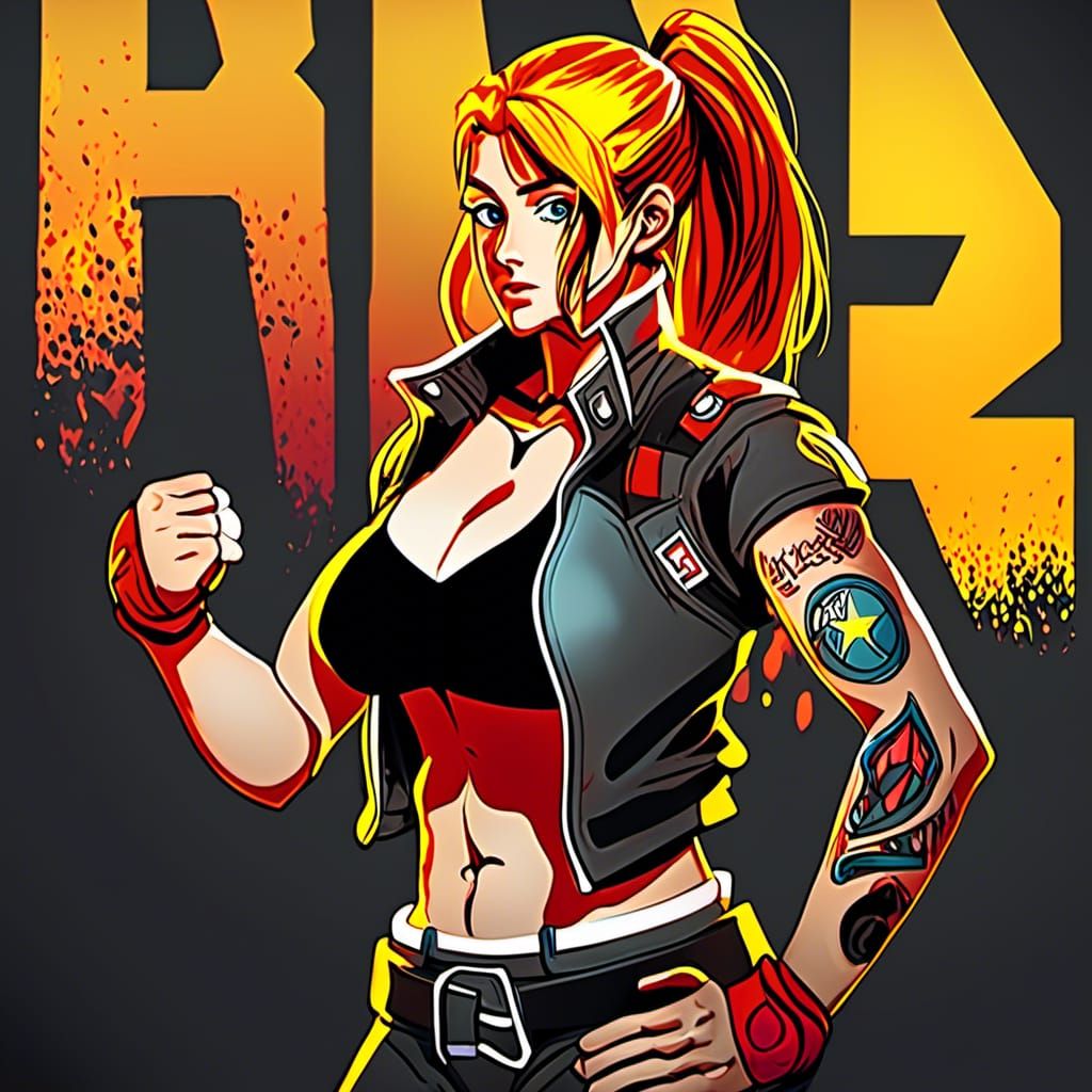 <lora:Courtney Shifter :1.0>, AEW Wrestler, as a KOF Style C...