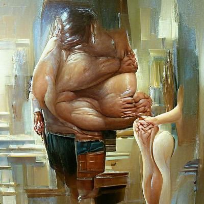 Chubby Man and Short Girl Oil Painting