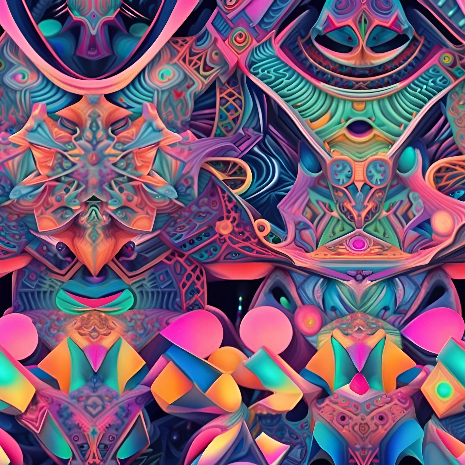 Psychedelic Geometric Harmony in 3D Fractal Art