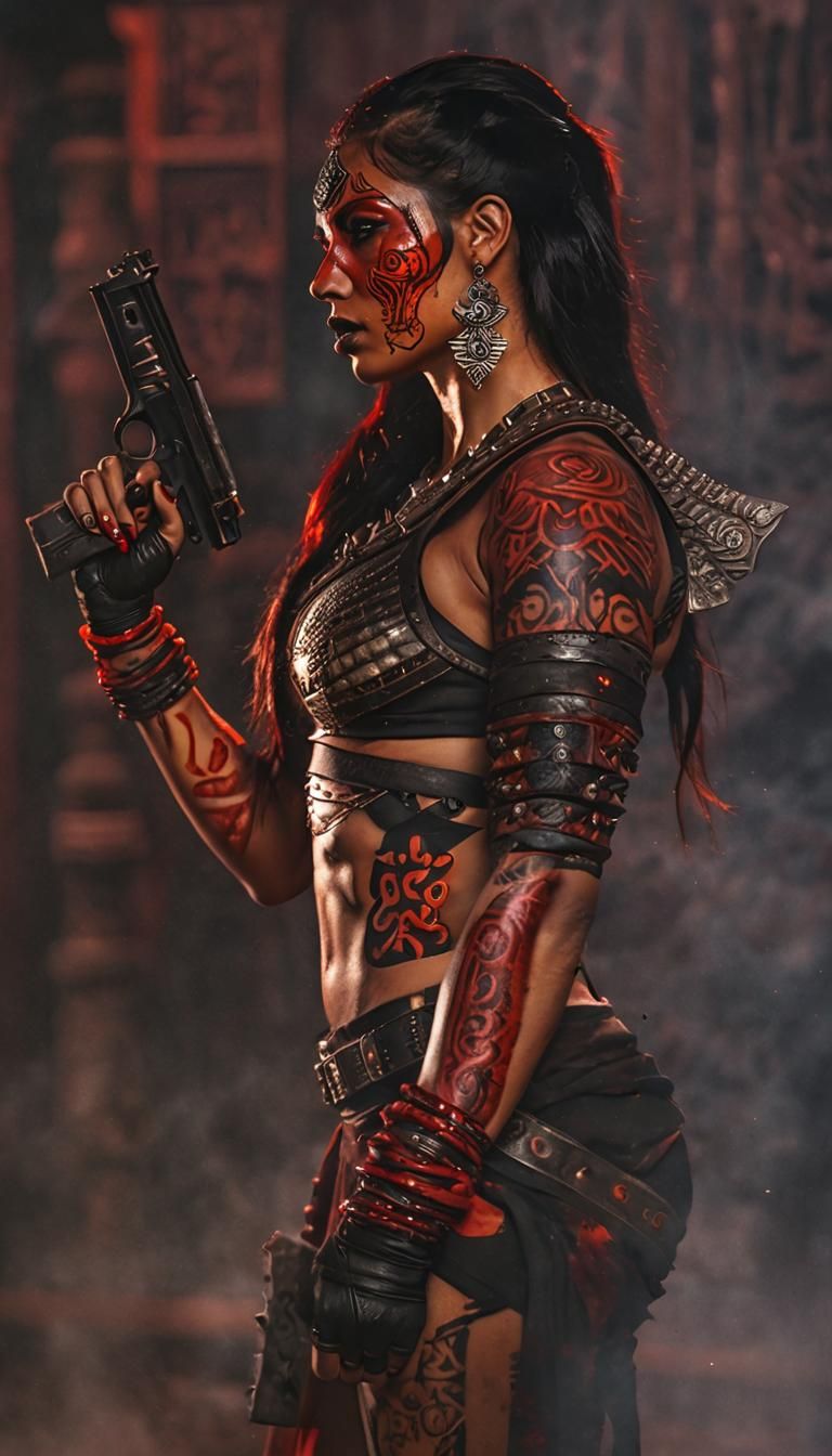 Fierce Indian Warrior Woman in Dark Temple