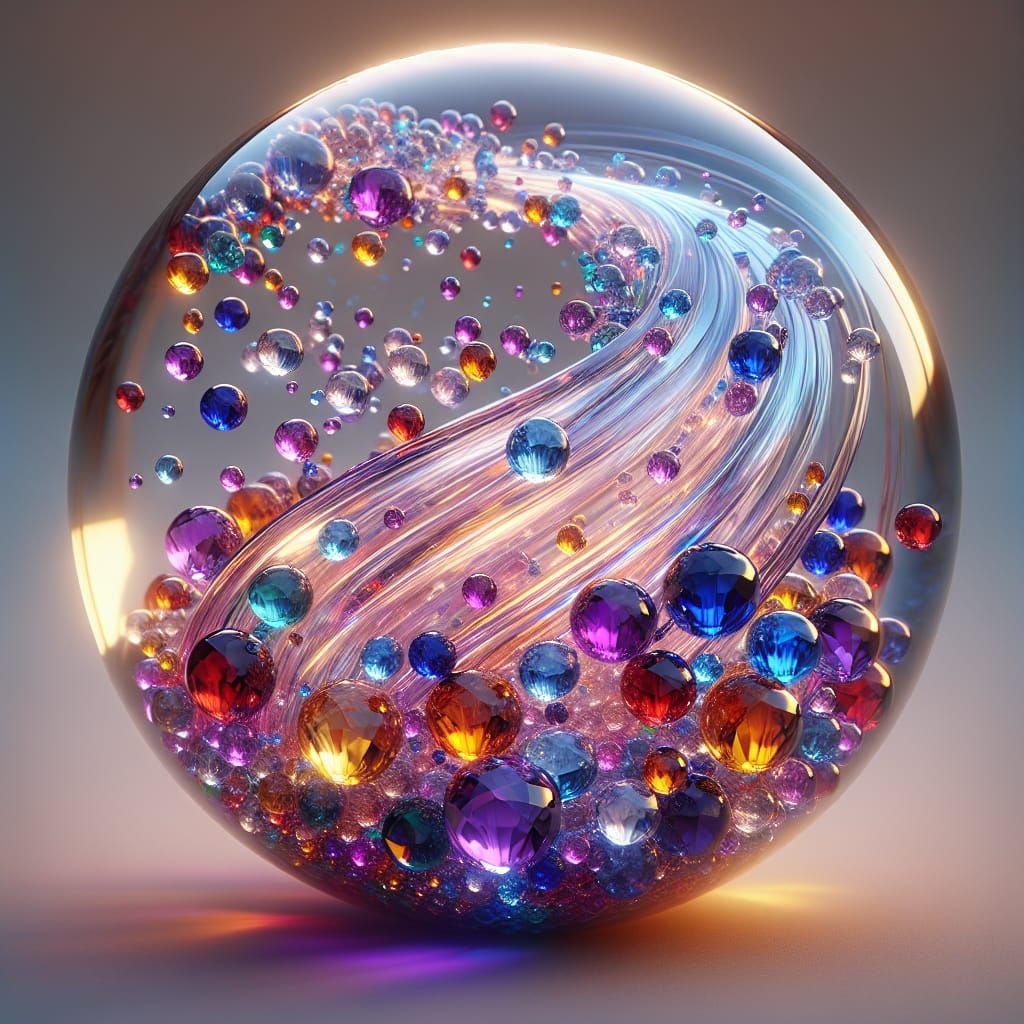Elegant Glass Orb with Flowing Gemstones