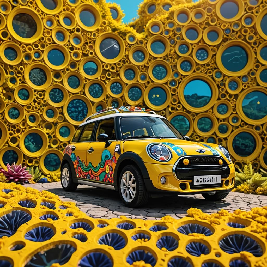 Psychedelic Yellow Mini Submarine in Tropical Ocean